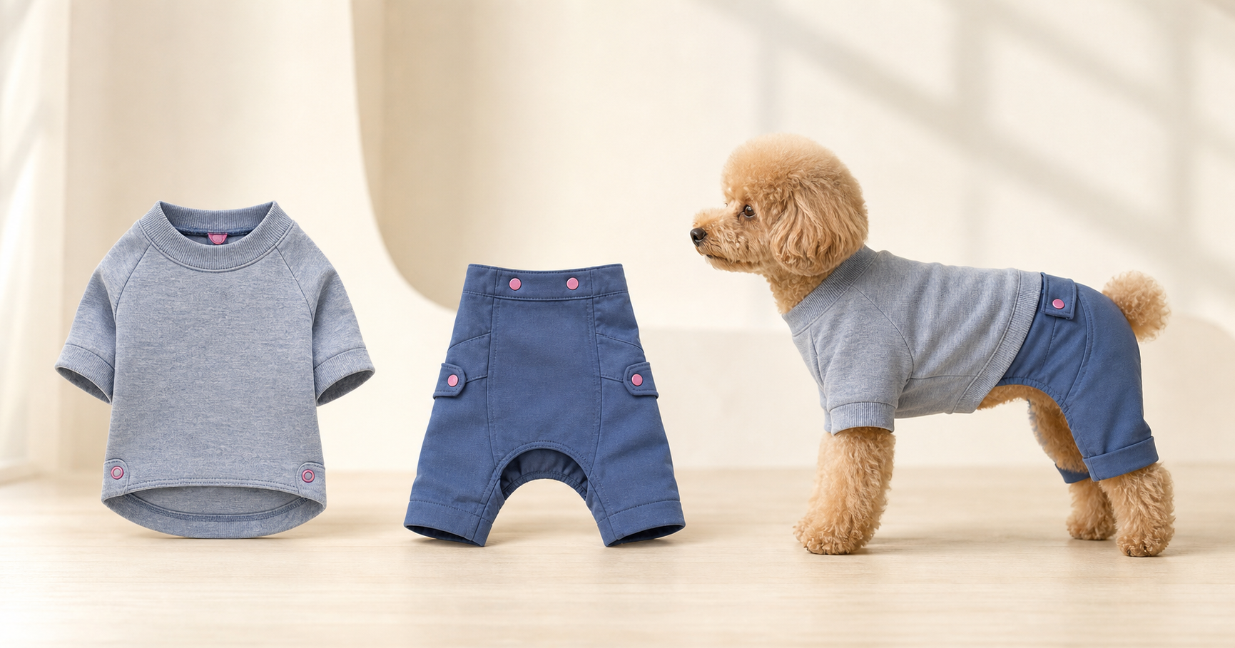 トップスとボトムスを組み合わせて完成するUNIONの犬服